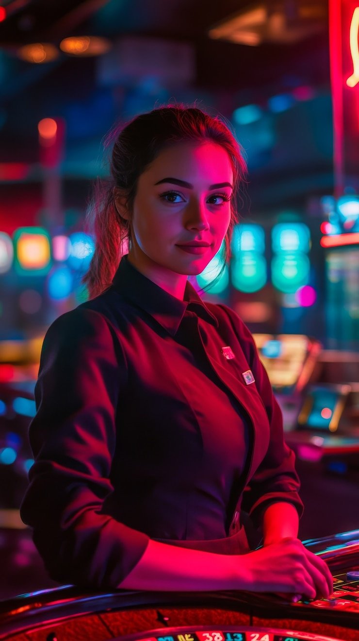 Permainan kasino live dengan dealer profesional dalam studio yang terang dan elegan
